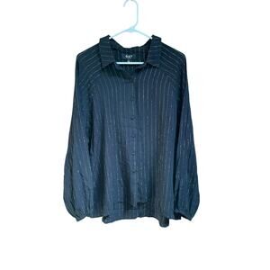 OAT Black Metallic Gold Striped‎ Long Sleeve Collared Button Up Shirt Size L NWT